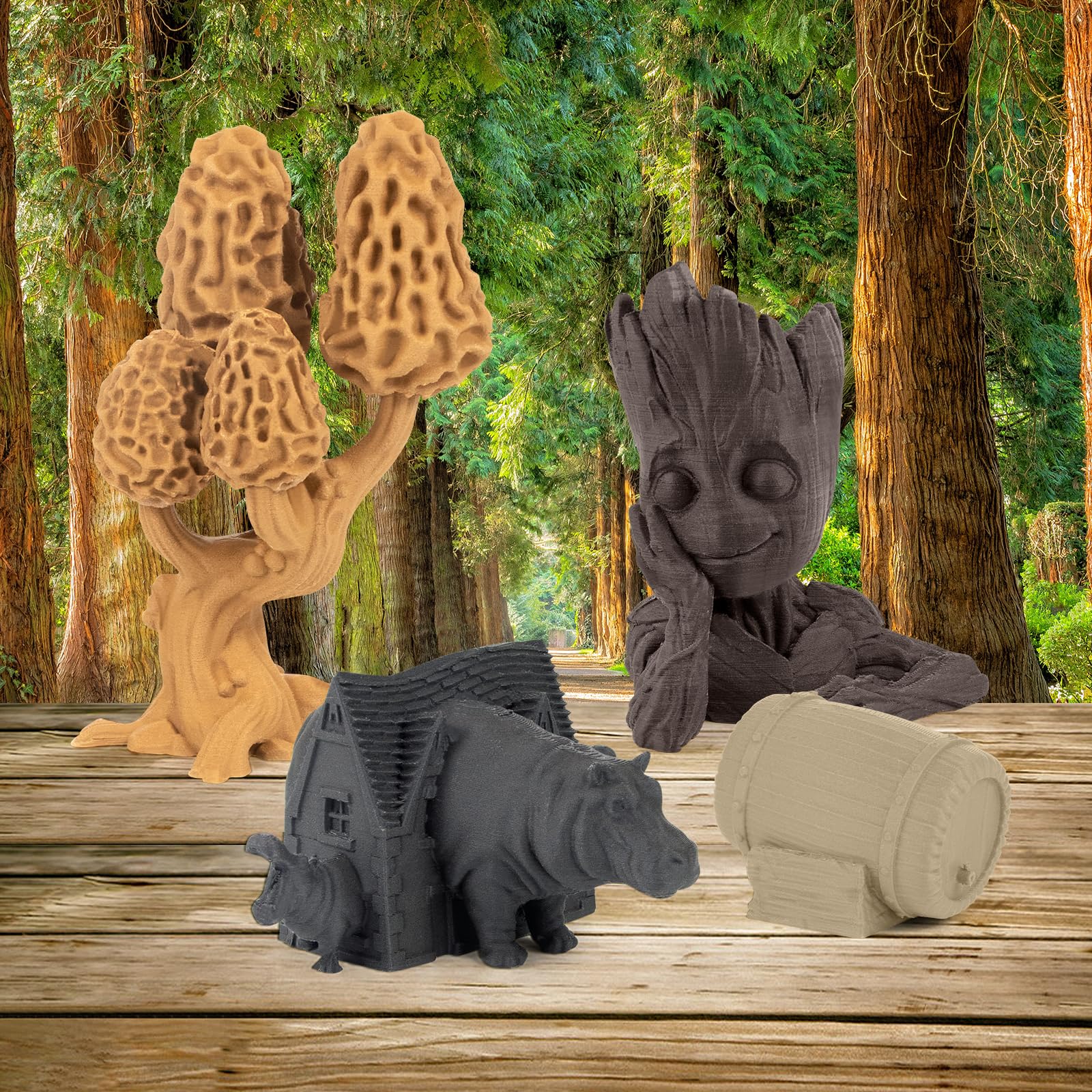 iSANMATE PLA Wood Filament pour Imprimante 3D, Bois de Pin Blanc, Sable, Poirier Jaune et Ebène 1.75mm, 250g X 4 Pack, Précision Dimensionnelle +/- 0,02 mm (20% Poudre de Bois+80% PLA+)