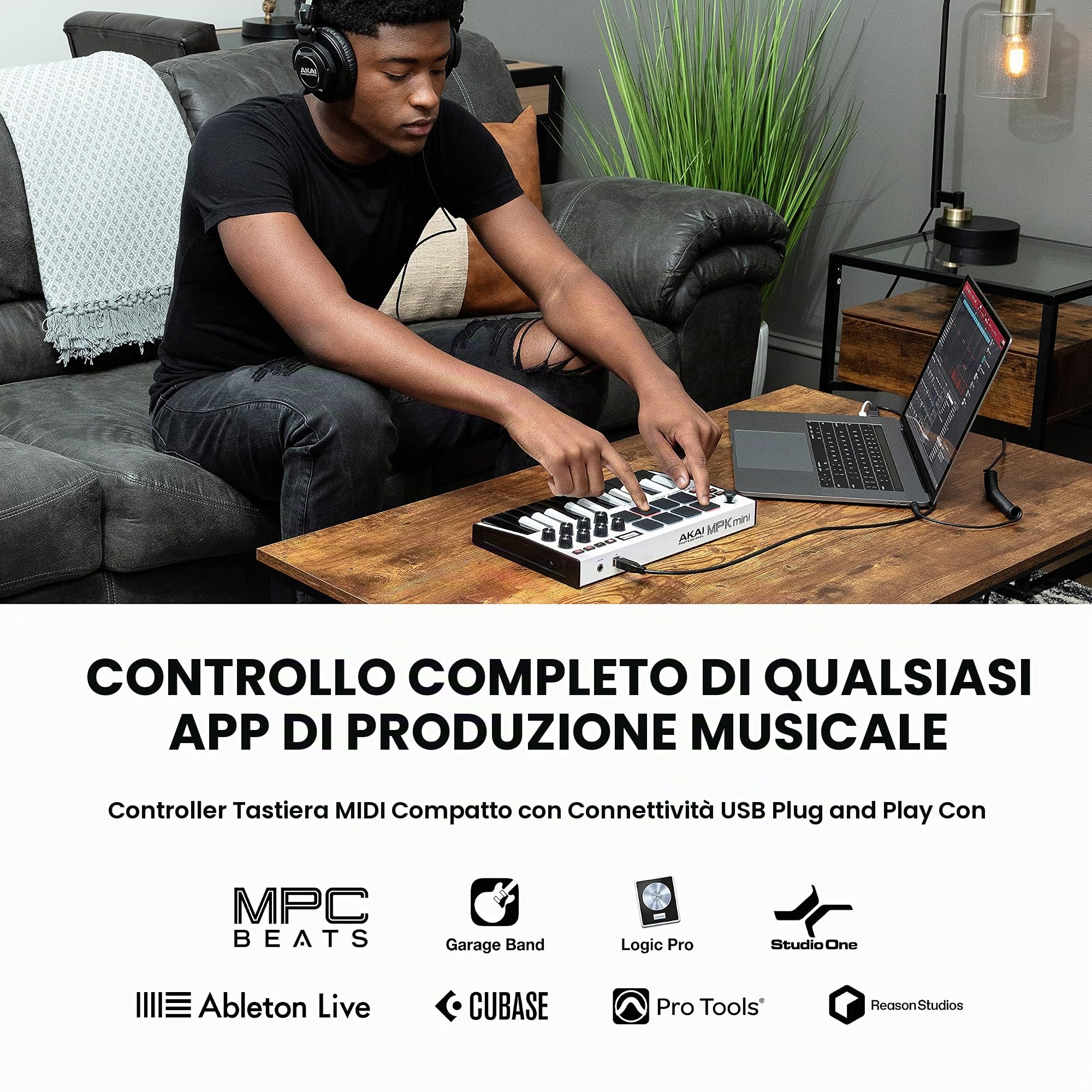 AKAI Professional MPK Mini MK3 White - Tastiera MIDI Controller USB a 25 Note con 8 Drum Pad Retroilluminati, (Nero) & M-Audio M-Track Duo - Interfaccia audio Scheda Audio Esterna USB