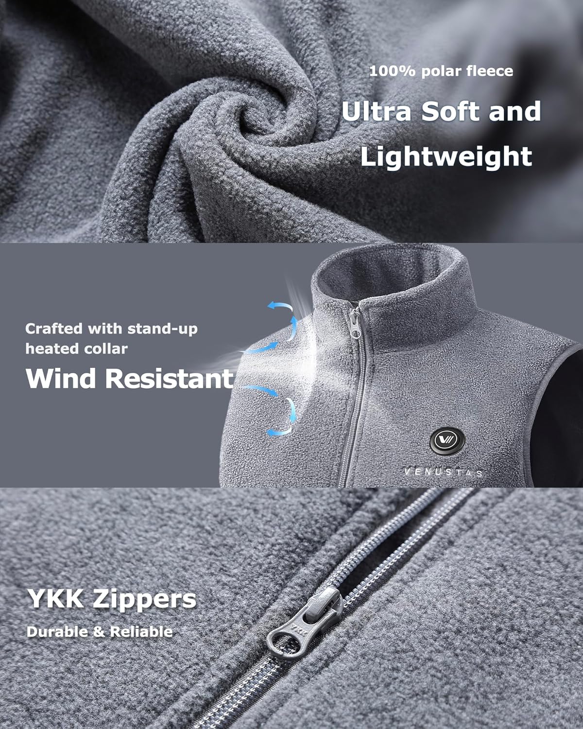 Venustas Men's Heated Vest, Up to 20 Hours Warmth, Heated Fleece Vest with Battery Included - Image 3