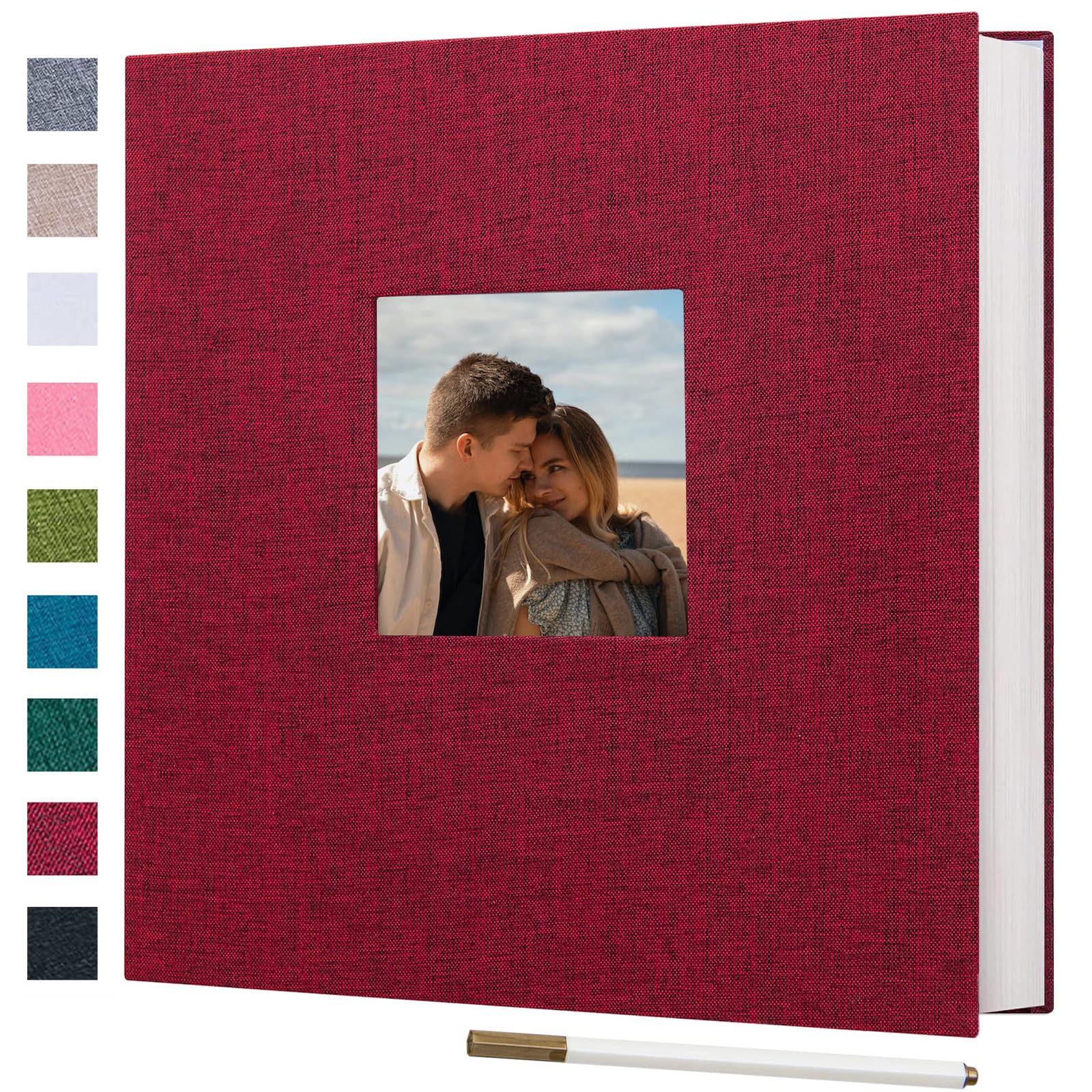Ponping Large Photo Album Self Adhesive 3x5 4x6 5x7 8x10 10x12 Pictures Linen Cover 80 Blank Pages DIY Scrapbook Album with A Metallic Pen
