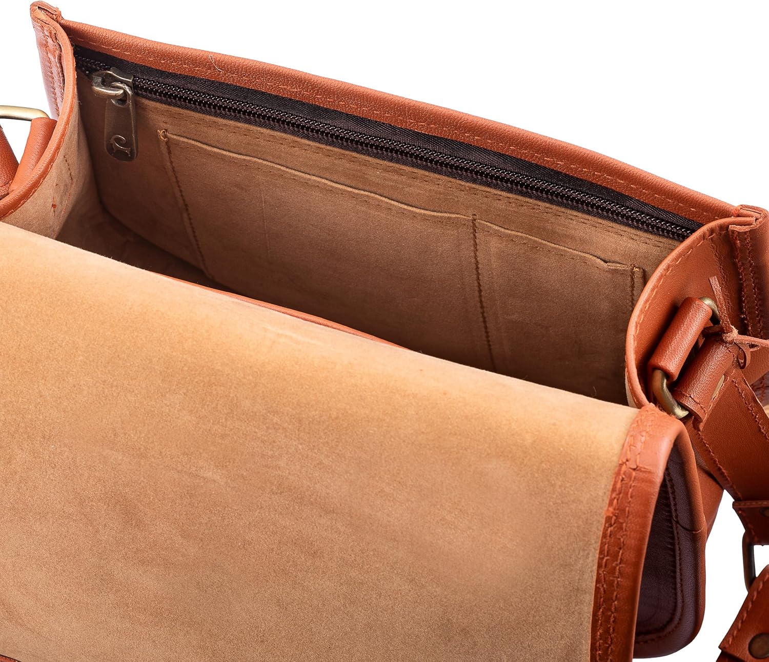 URBAN LEATHER Full Flap Leather Shoulder Crossbody Bags for Women, Vintage Saddle Handmade Sling Cross-Body Saddlebag Tablet Executive Purses for Office, 10 inch, Camel Brown image 5