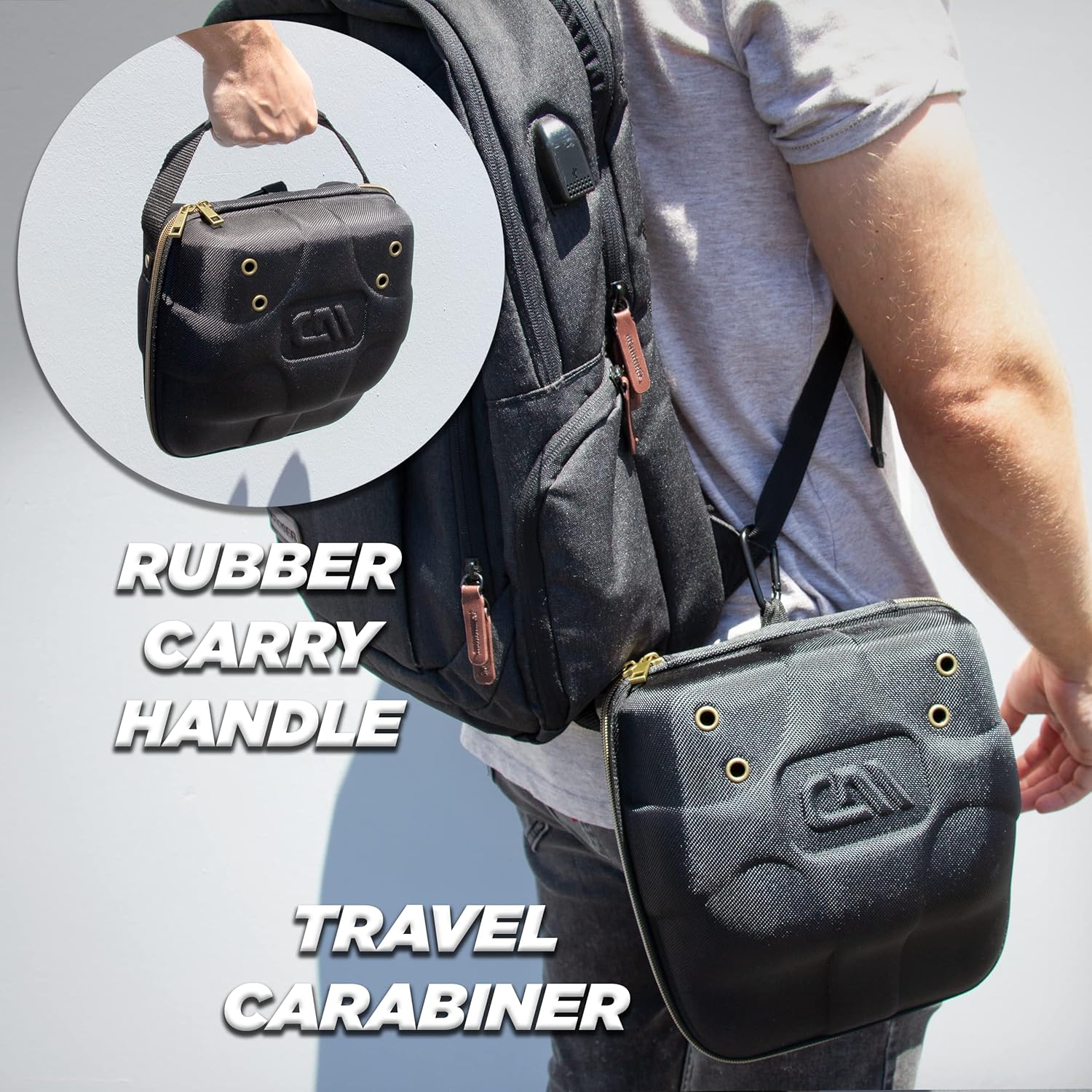 CASEMATIX Hat Travel Case for up to 3 Baseball Caps with Crush-Resistant Hard Shell Outer, Metal Travel Carabiner and Comfortable Handle - Portable Hat Case Carrier for Travel and Hats Storage