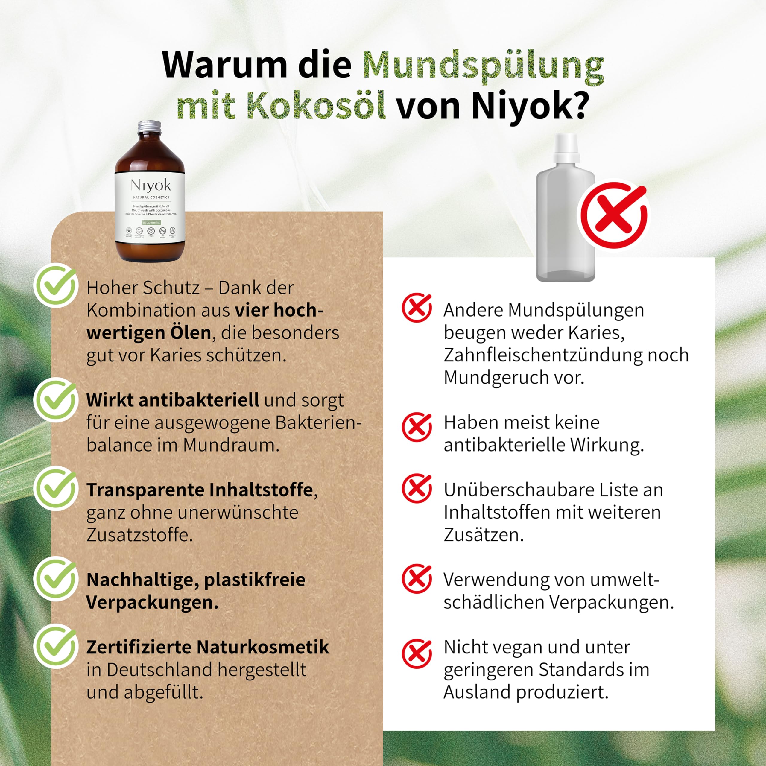 Niyok Mundspülung Pfefferminze 500ml - Alkoholfreies Mundwasser (Packung mit 4)