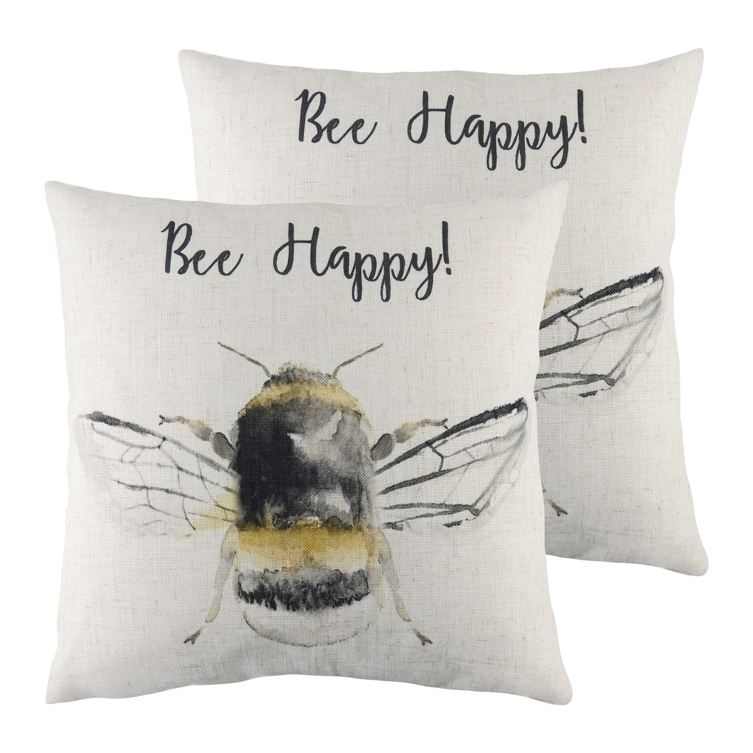 furn. Bee Happy Twin Pack Polyester Filled Cushions, White, 43 x 43cm