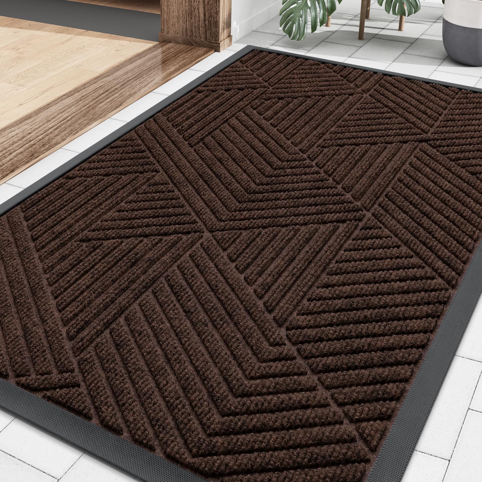 Smiry Front Door Mat Outside Entrance, Heavy Duty Sturdy Natural Rubber Doormat, Trap Dirt and Moisture, Easy Clean Low Profile Welcome Floor Mats for