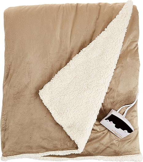 Review Biddeford Blankets Micro Mink Sherpa Electric Heated Blanket with Digital Controller, Full, Linen