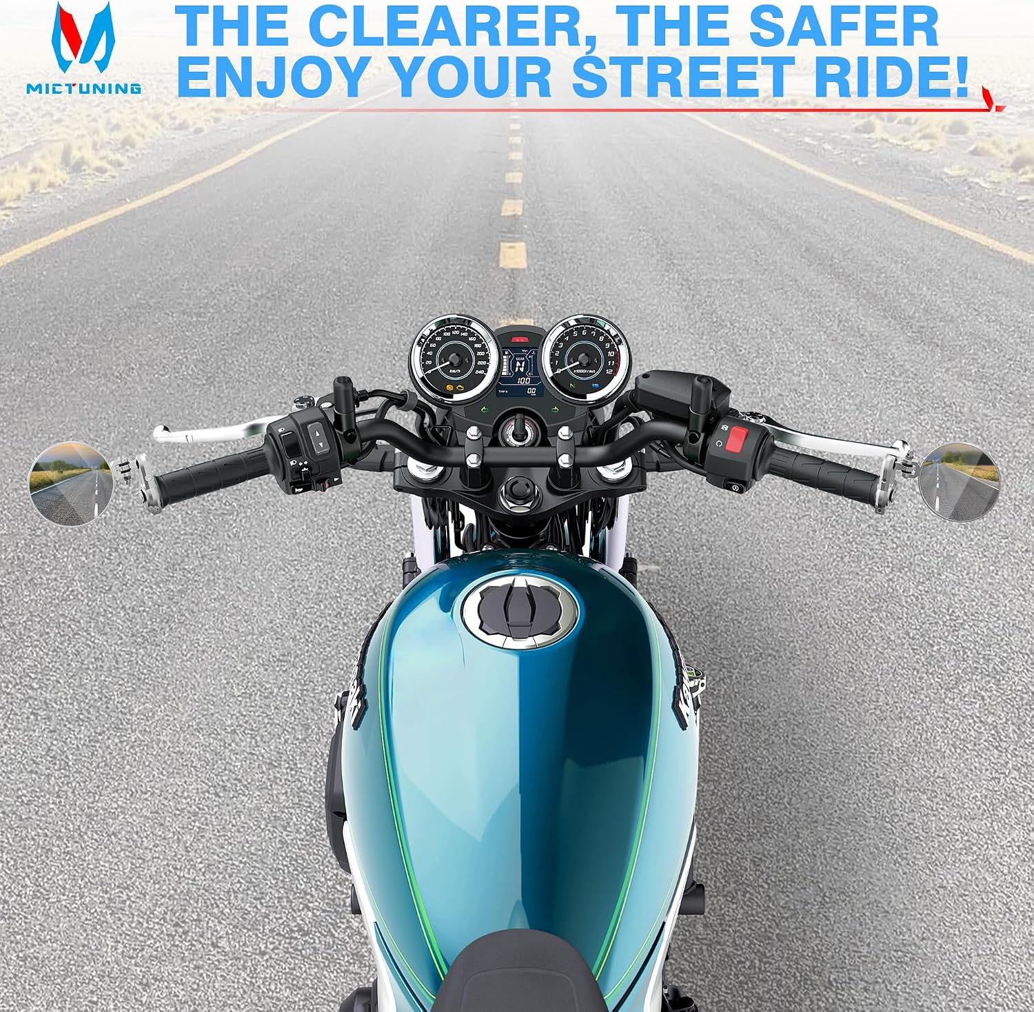 MICTUNING 7/8" Universal Motorcycle Mirrors - 3 Inch Round Folding Bar End Side Mirror Compatible with Honda, Scooter, Suzuki, Yamaha, Kawasaki, Victory and More