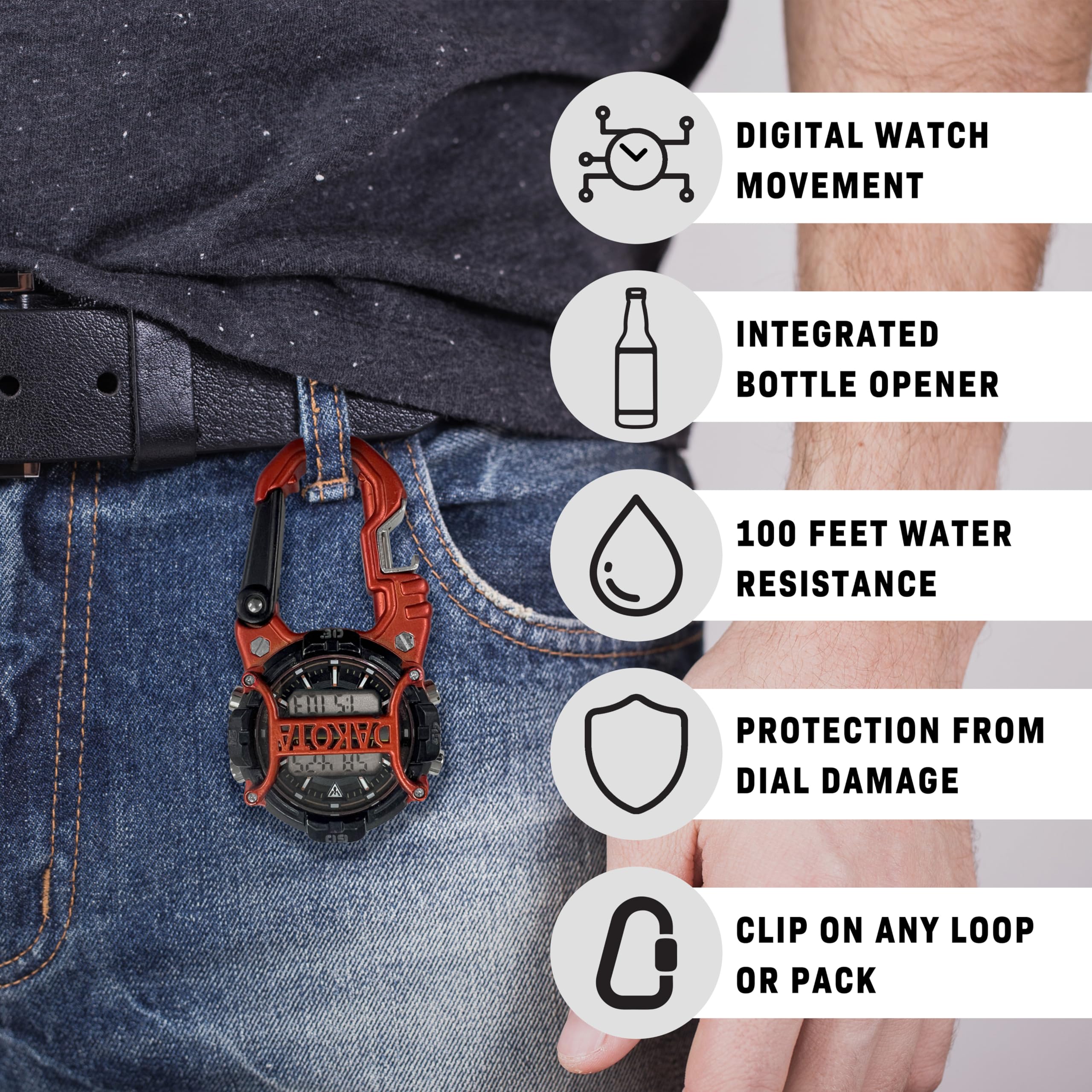 Dakota Bottle Opener Cage Clip, Premium Quality, Outdoor Gifts for Men, Use for Field and Work, Pocket Watch, Fob Tactical Watch with LED Flashlight, Dial Protector - Orange - Dial Cage