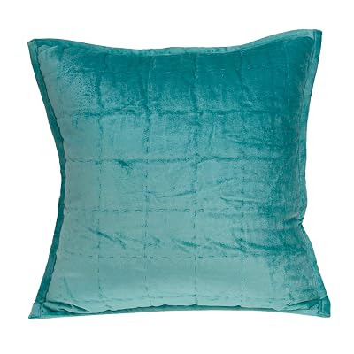 Parkland Collection Gorty Aqua Throw Pillow, 20x20 Quilted Solid Accent Pillow, Cotton Viscose Velvet Textured Decorative Cushion