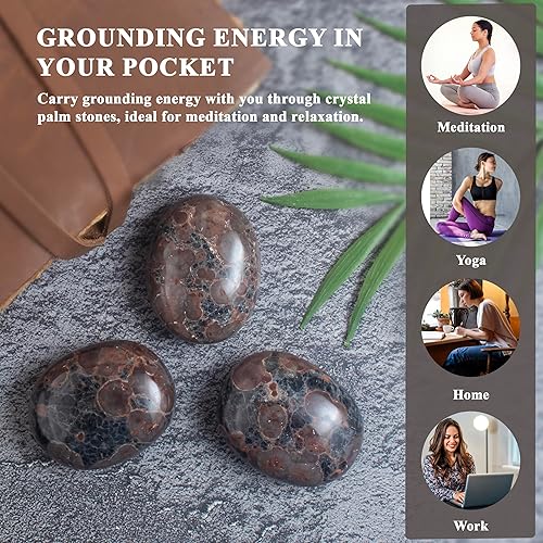 Miniatura 2 de Crocon Jaspe de maní de 1.969 in, piedra ovalada grande de palma de 900 quilates, para masaje de bolsillo natural, equilibrio de chakras, piedras