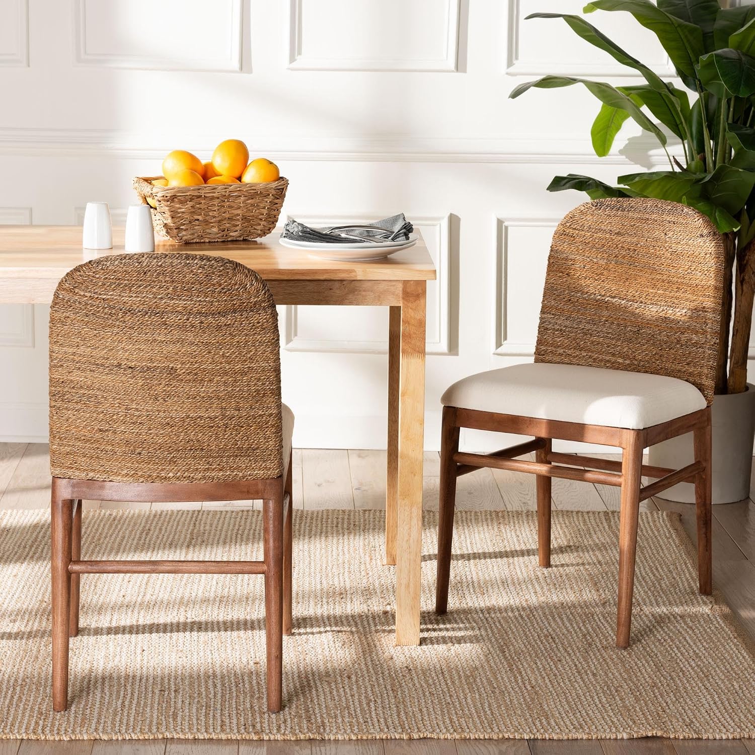 bali & pari Nadim Natural Seagrass Dining Chair, 2-Piece Set, Brown