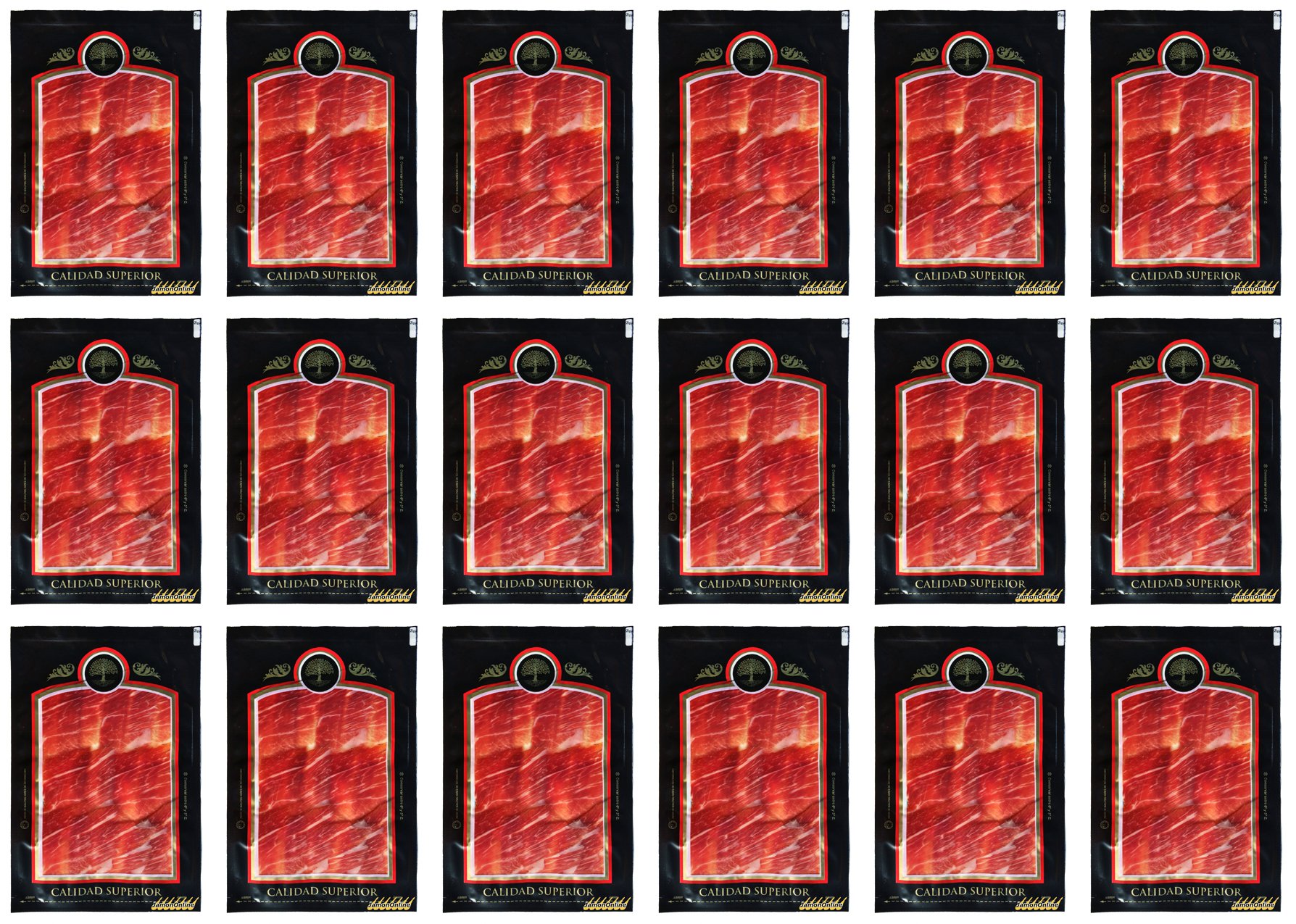 Jamón de Cebo Ibérico Loncheado y Envasado. Cortado al Momento el Mismo Día Que Hace el Pedido. 18 Paquetes de 100 Gr.