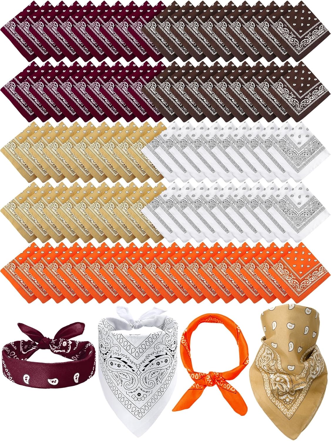 Unittype 100 Pieces Paisley Bandanas Bulk Unisex Cowboy Bandanas Assorted Headband Square Scarf for Party Costume