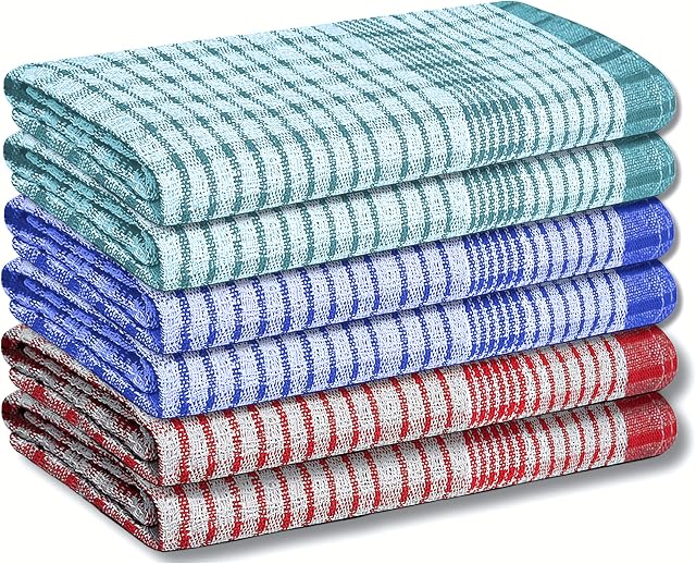 A & B TRADERS Wonderdry Tea Towels Kitchen Mix Pack of 6, Cotton Absorbent Long Lasting Catering Cloths (Mix Pack of 6)