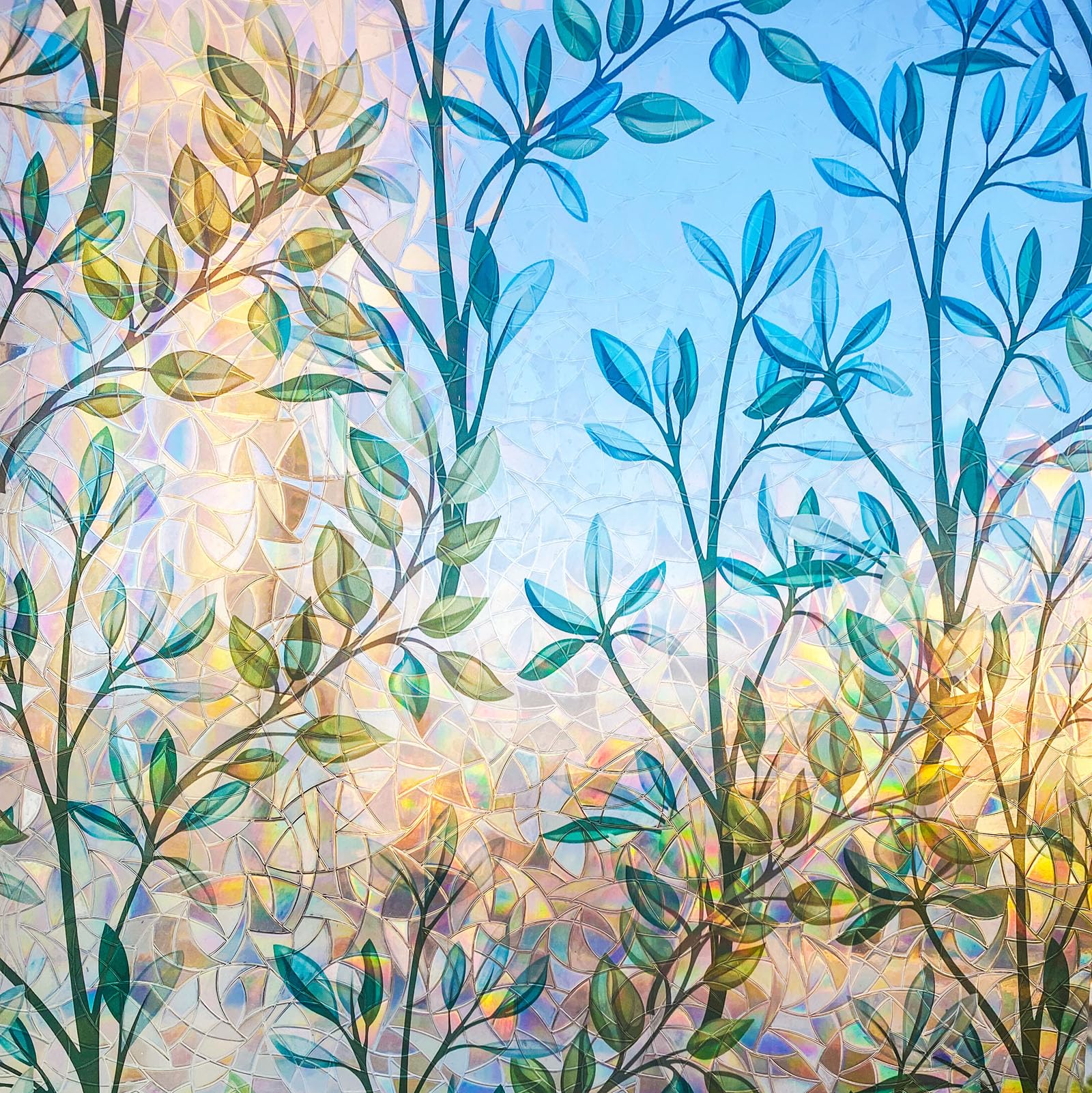 Jahoot Rainbow Window Privacy Film Stained Glass Window Tint Film Decorative Sticker Vinyl for Home and RV Heat Control UV Block Non-Adhesive Peel and