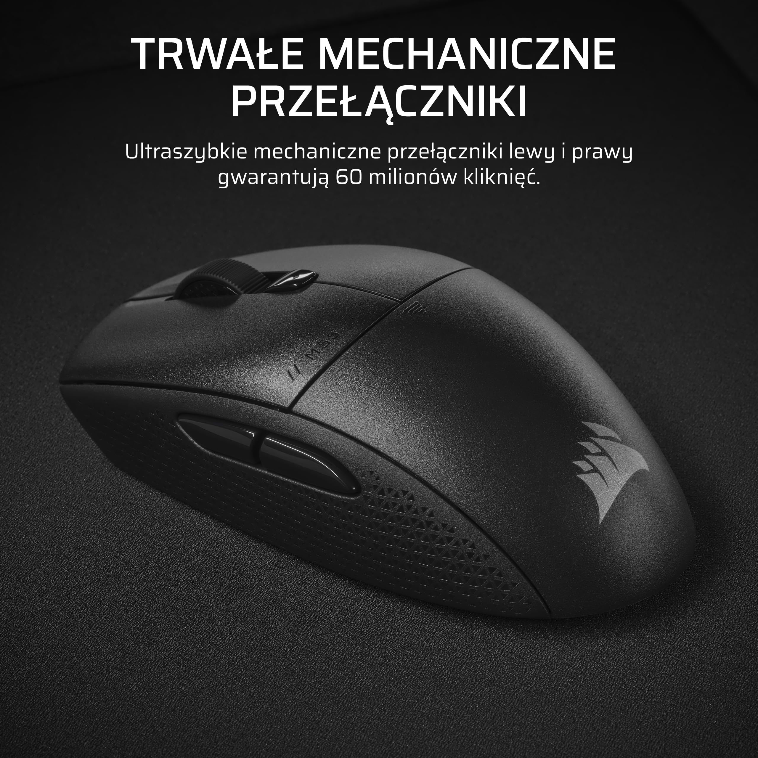 CORSAIR M55 WIRELESS Lekka FPS Mysz Gamingowa – 2.4GHz & Bluetooth – 24 000 DPI – Ultradługi czas Działania na Baterii – Sześć Programowanych Przycisków – Uchwyty Boczne o Fakturze – Czarny