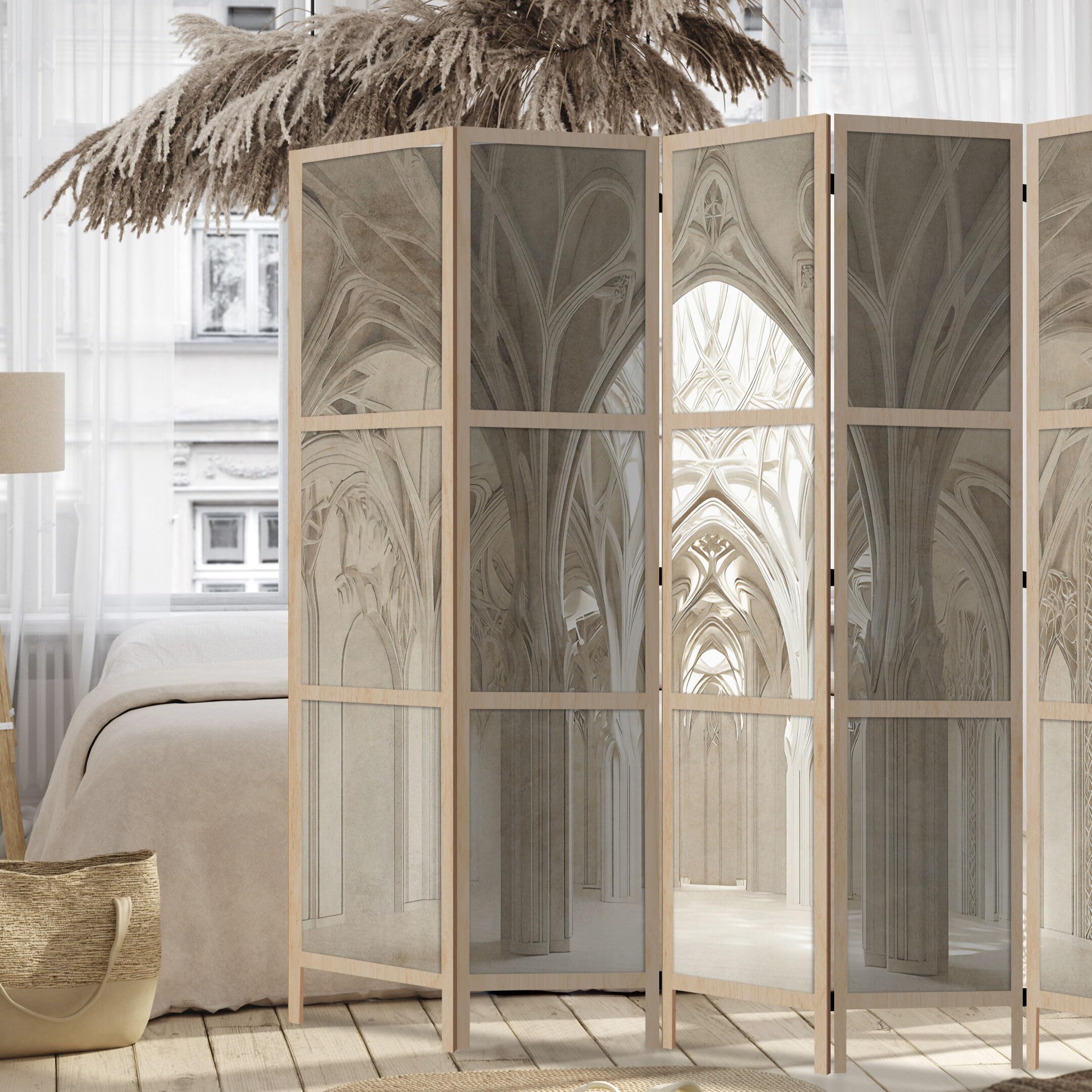 paravent Simple Face Japonais - paravent séparateur de pièce intérieur - 225x172 cm Motif Ville Boho Beige Weiß