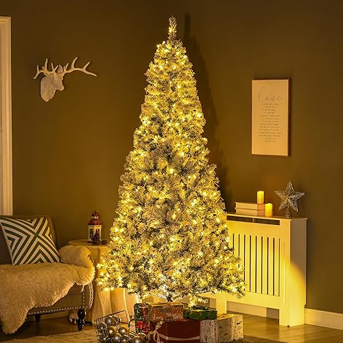 Miniatura 2 de HOMCOM Árbol de Navidad artificial preiluminado de 7.5 pies de alto con 1188 ramas flocadas de nieve, 500 luces LED blancas cálidas, apertura