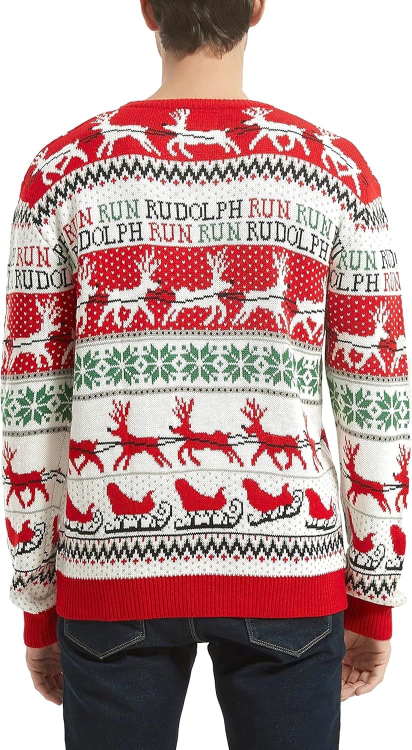 Men's Christmas Rudolph Reindeer Holiday Festive Knitted Sweater Cardigan Cute Ugly Pullover Jumper - Image 3