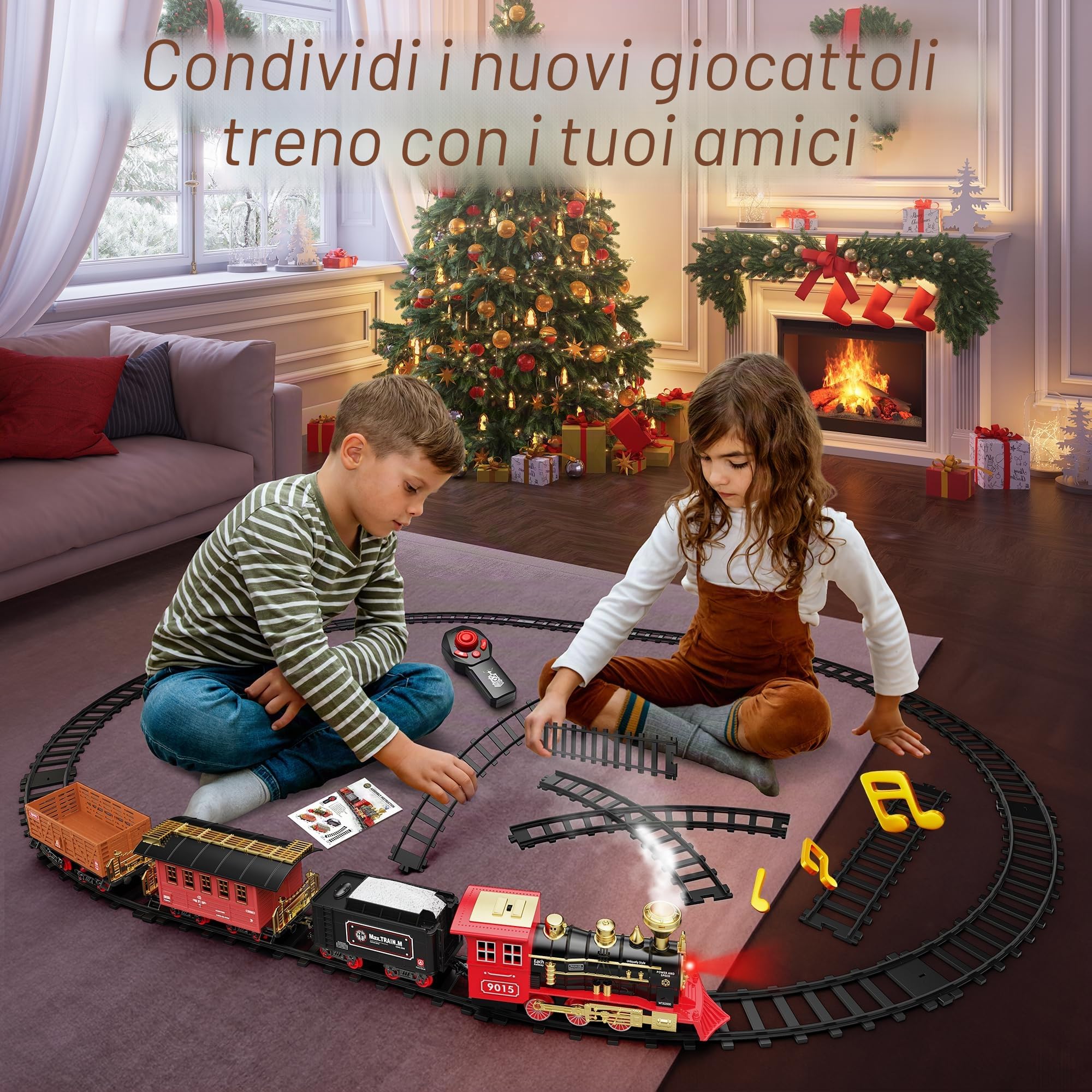 Hot Bee Telecomando Trenino Albero di Natale, Elettrico per Bambini, Natalizio, Giocattolo, Pista, Elettrico Natalizio