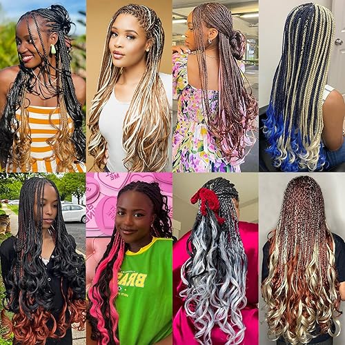 Miniatura 6 de COOKOO Cabello trenzado francés preestirado de 22 pulgadas, 2 paquetes de cabello de ganchillo diosa con extremos ondulados rizados, 2.47 ozpaquete,