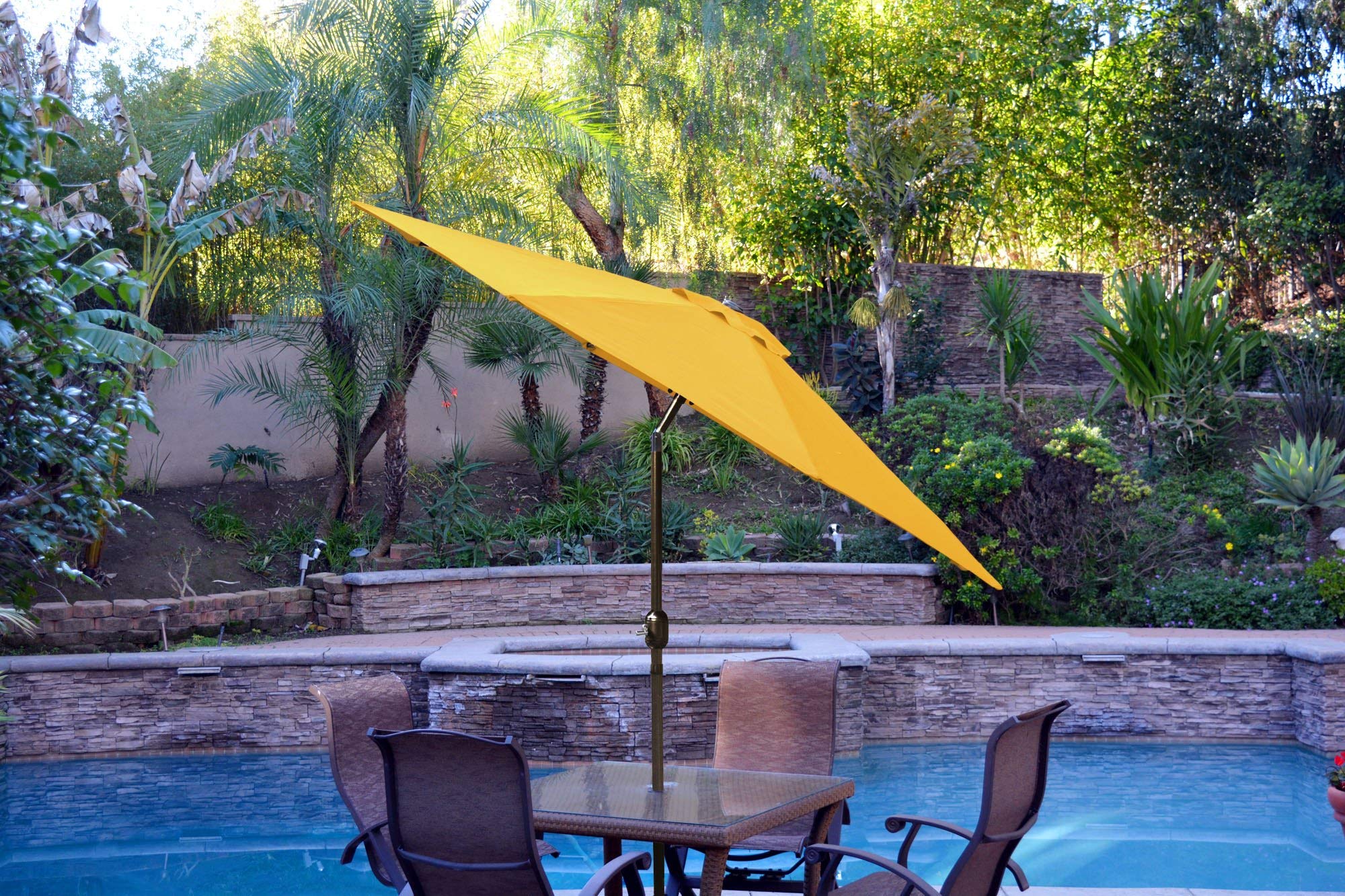 Jeco Aluminum Patio Market Umbrella Tilt with Crank, Fabric & Champagne Pole, Yellow, 9' : Patio, Lawn & Garden