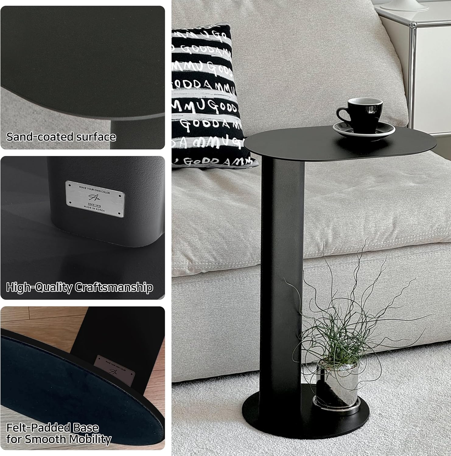 ALUA - Minimalist Oval Coffee Table Modern Sand Finish Scratch Resistant Stable Base for Living Room Entryway Bedroom (Manhattan Black)