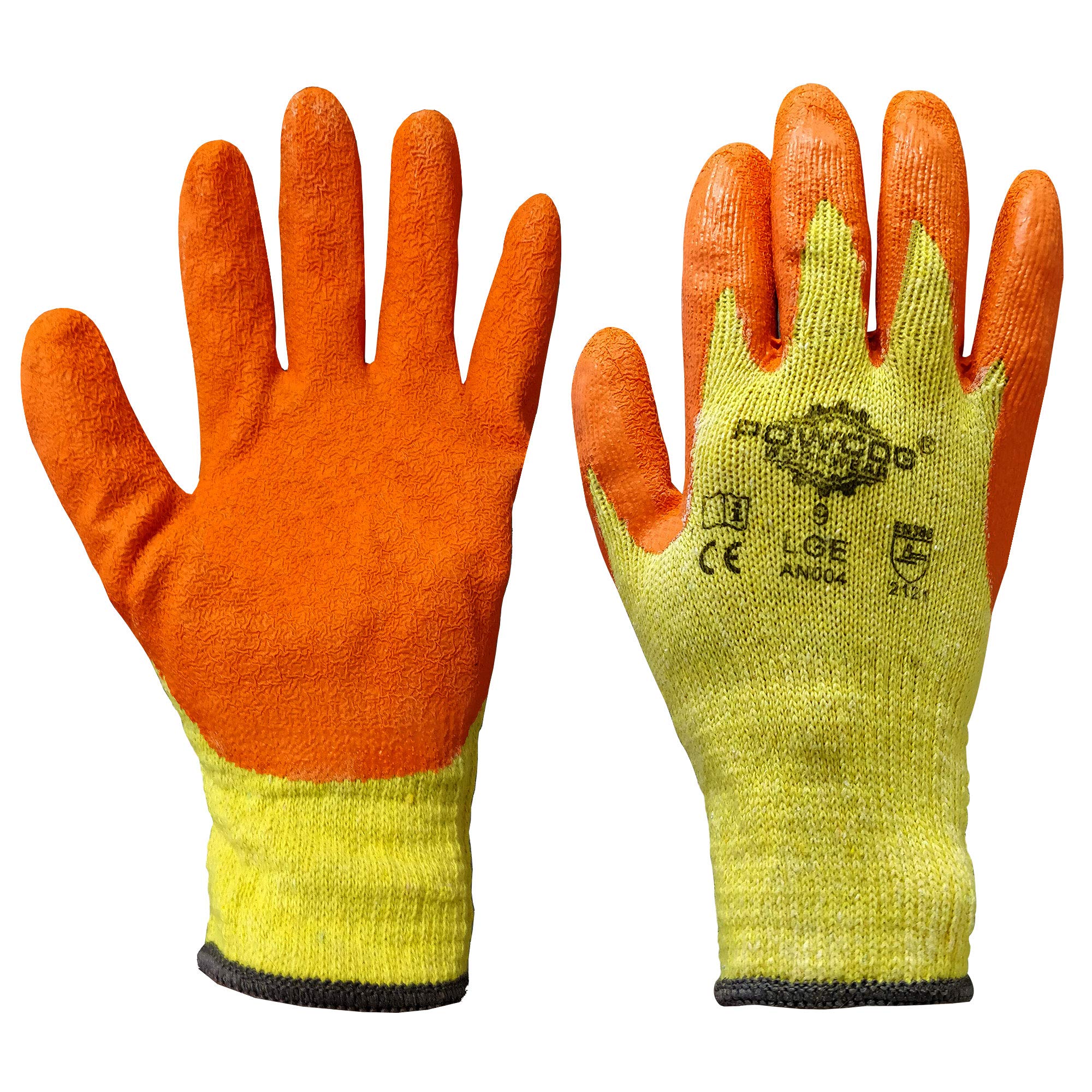 12 Pairs of POWCOG Latex Coated Builders Safety Grip Work Gloves Mens Rubber Gardening