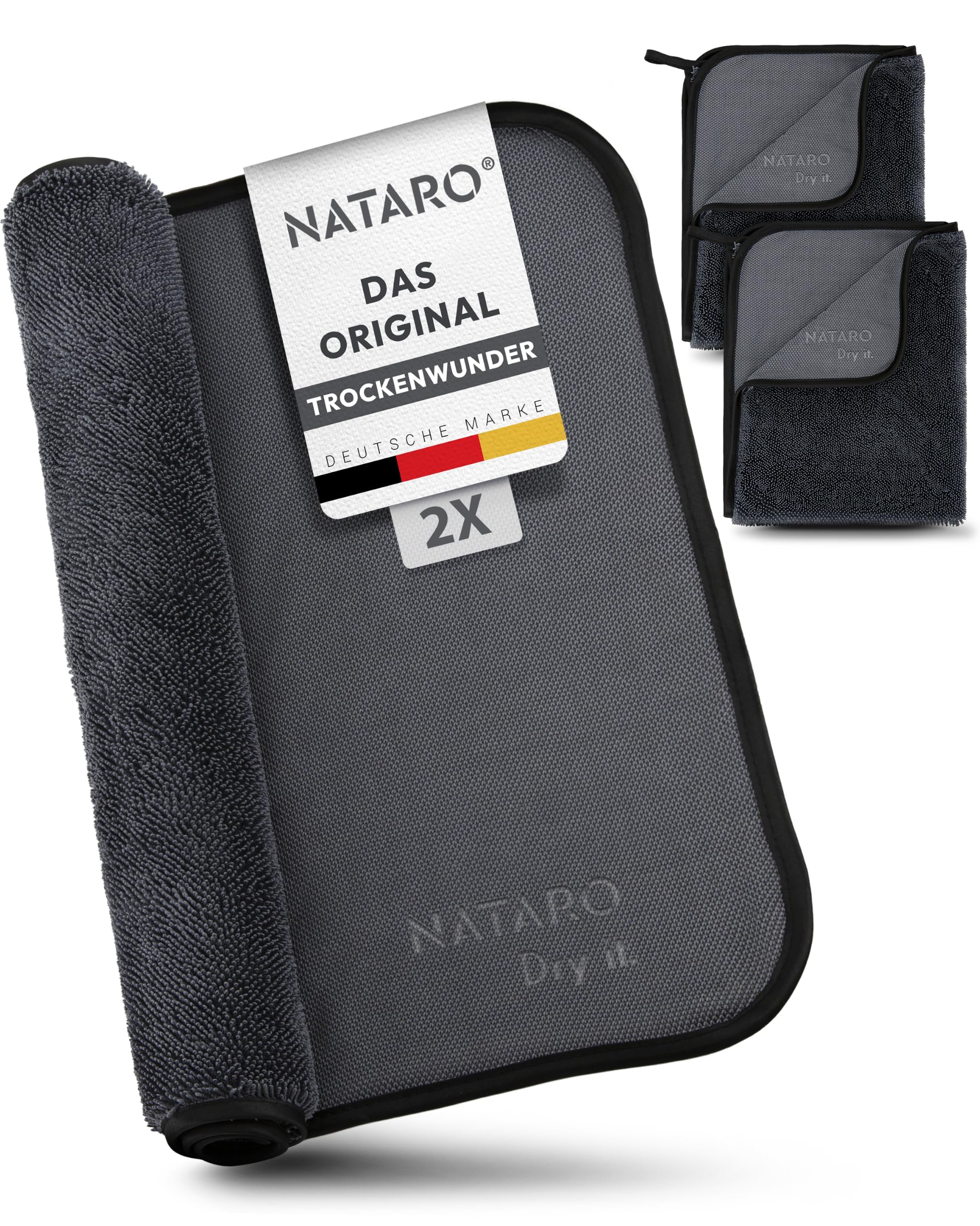 NATARO® Dry it. Premium Trockentuch – DAS ORIGINAL – extra saugfähiges Microfasertuch für, Dusche, Haushalt, Auto, Camping – fusselfrei, kratzfrei – extrem hohe Wasseraufnahme, 40x50cm