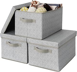GRANNY SAYS Storage Boxes with Lid Fabric, Pack of 3 Grey Boxes with Lid, Storage Boxes with Lid, Foldable Storage Box with Lid, Organiser Boxes for Wardrobe