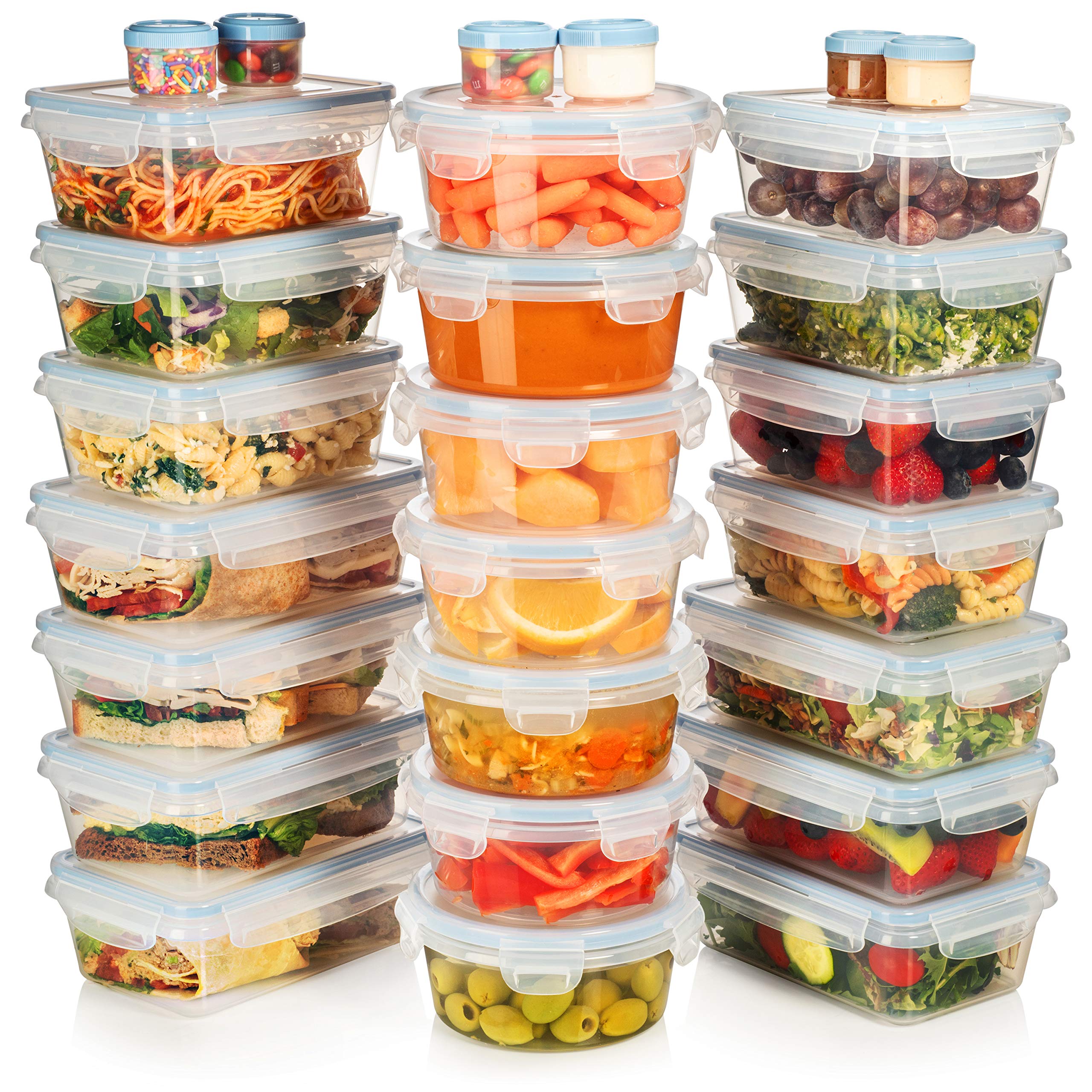 HUGE SET - 54 PCS - Food Storage Containers w/Airtight Lids (21 contianers + 21 Lids) w/6 Mini Containers, Leak Proof Lunch/Bento Box - BPA Free Freezer Safe - Plastic Storage Container Set by Shazo