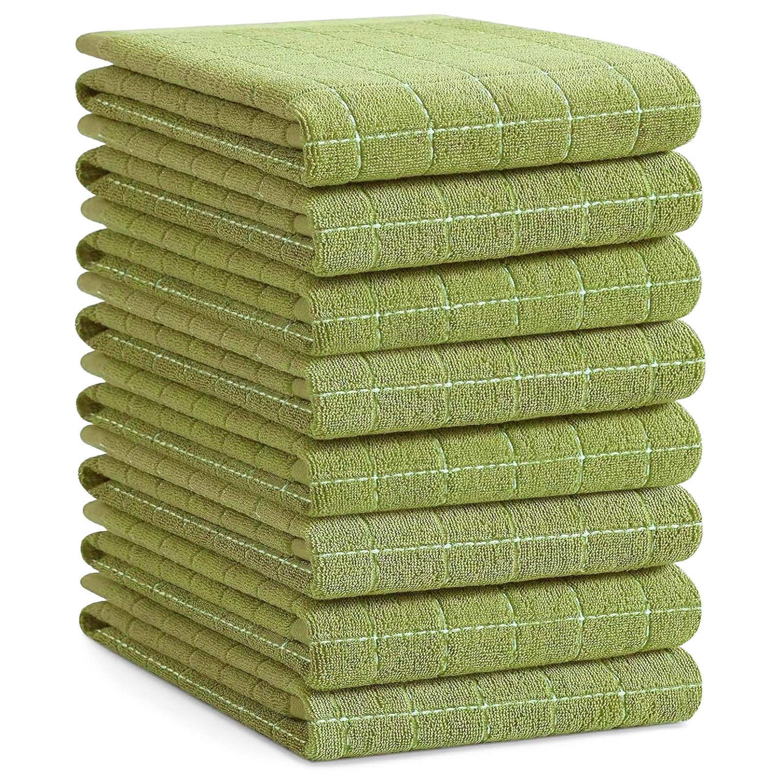Homaxy 100% Cotton Terry Kitchen Towels, Large 8 Pack, Olive Green | Ultra Soft and Absorbent Dish Towels for Kitchen, Suitable for Drying and Washing Dishes