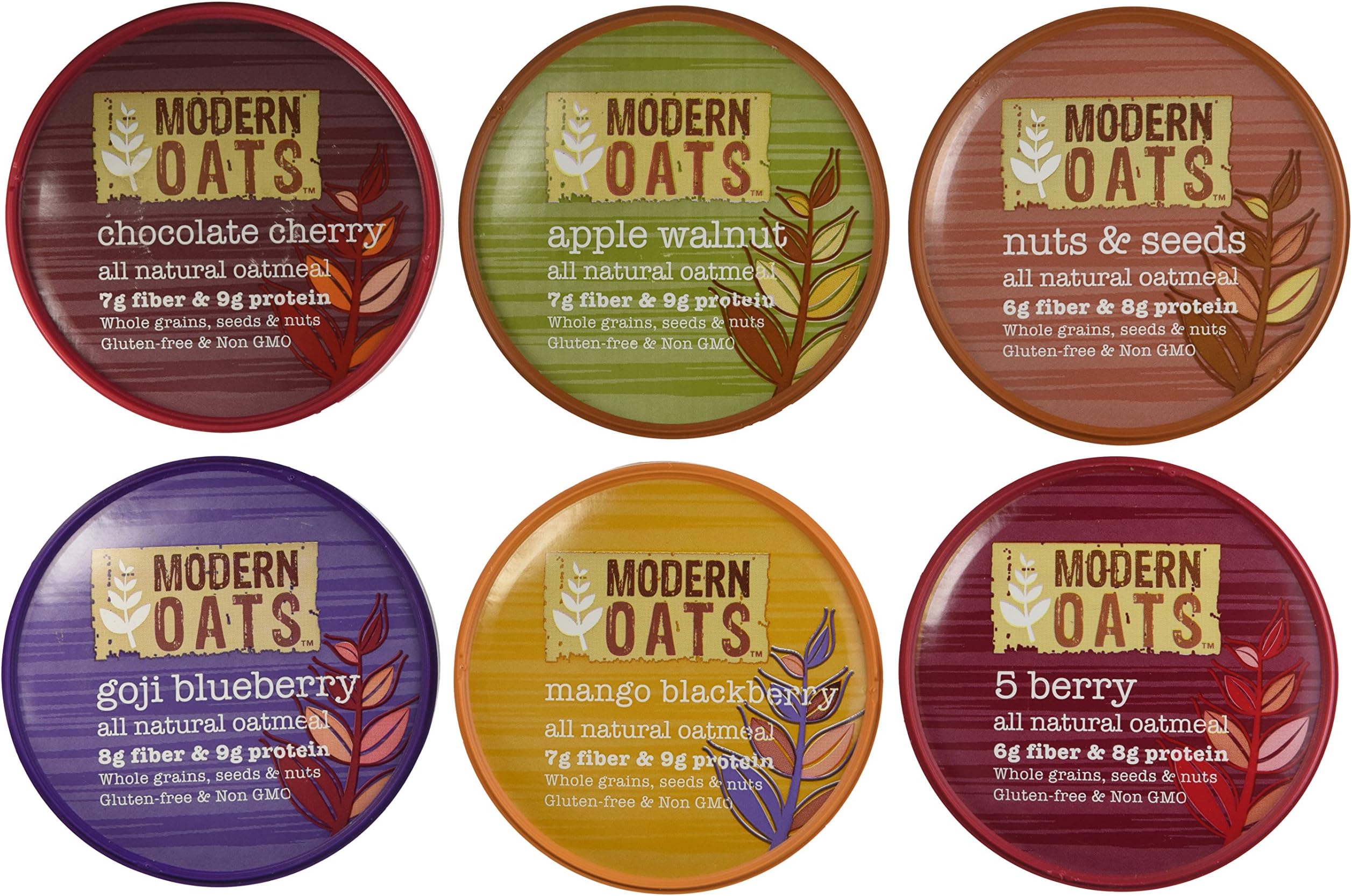 Modern Oats Premium Oatmeal Cups, 6 Flavor Variety (Pack of 6) 1 Each: 5 Berry, Apple Walnut, Goji Blueberry, Nuts & Seeds, Vermont Maple, Coconut Almond