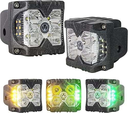 Disparador lateral LED Pods, luces LED impermeables IP68 con luces estroboscópicas amarillas y verdes de doble color para tractor de granja,