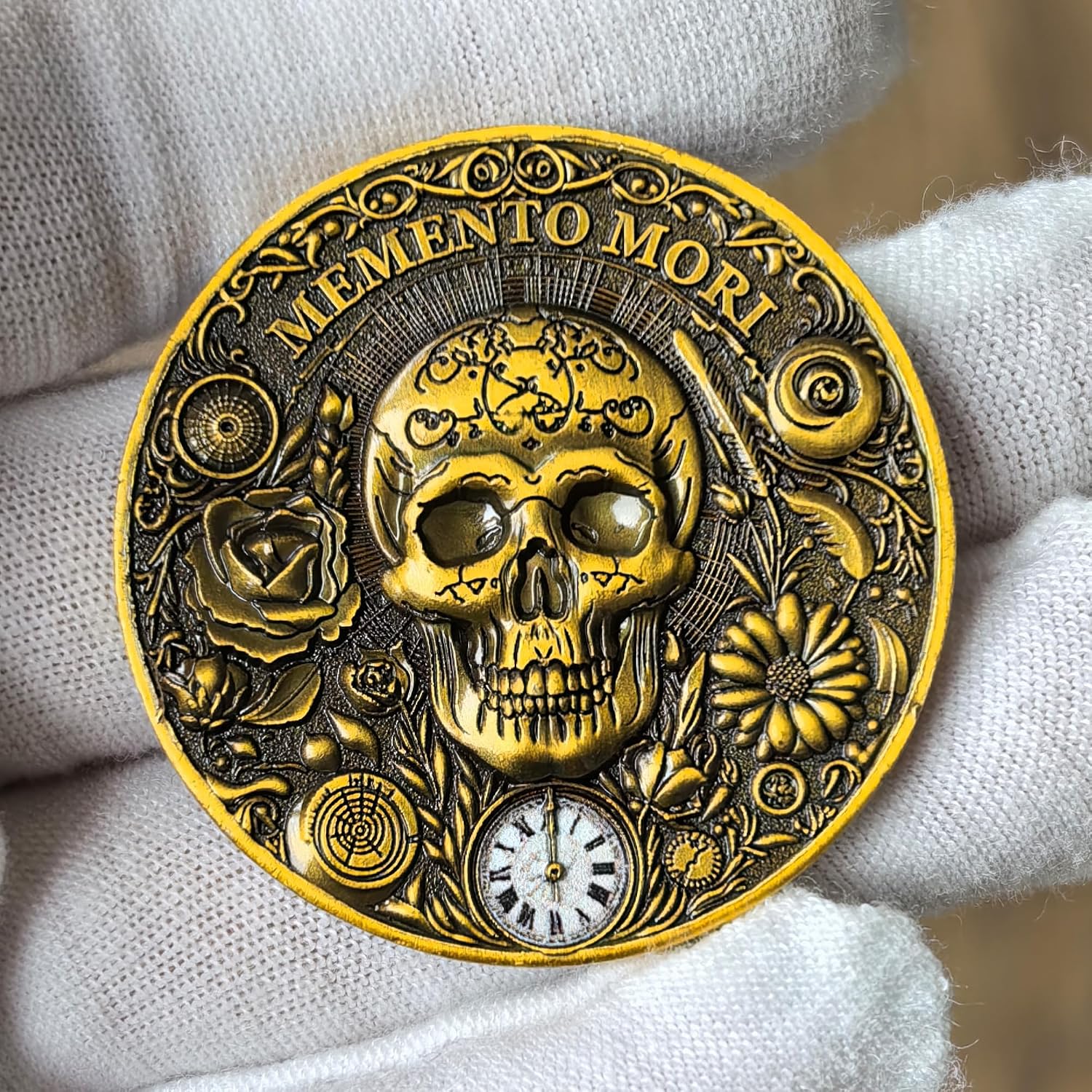 Memento Mori Challenge Coin - Premium Zinc Alloy 1.57” Inspirational Reminder of Life & Death with Protective Case