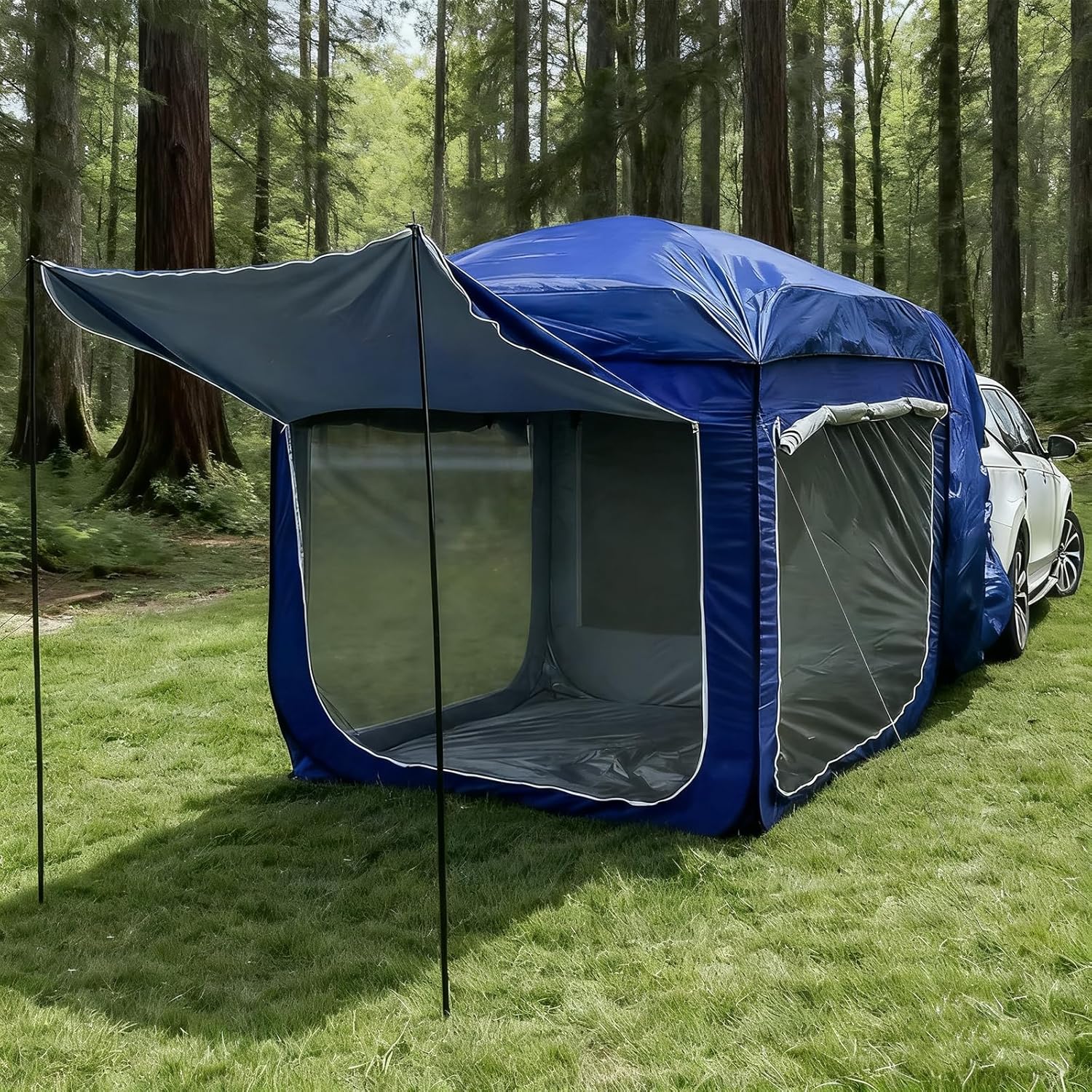 Universal SUV Tailgate Camping Tent - Rear Attached Pop-Up Shelter for 5-8 People, Portable Car Trunk Tent for Family Outdoor Adventures Blue