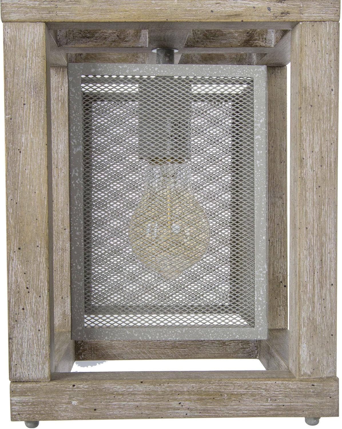 Farmhouse Pendant Lighting, Wood Hanging Light Fixture with Rustic Metal Cage Shade for Kitchen Island, Dining Room, Bedroom, Foyer and Hallway