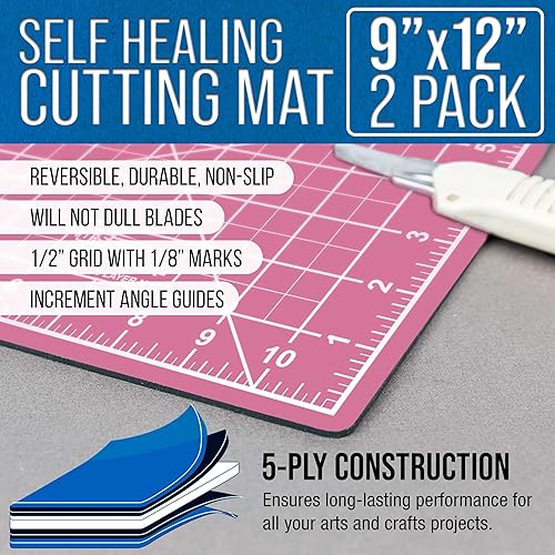 Miniatura 2 de U.S. Art Supply Alfombrilla de corte autorreparable de 9 x 12 pulgadas, 5 capas (paquete de 2), tapete de doble cara rosaazul, alfombrillas de corte