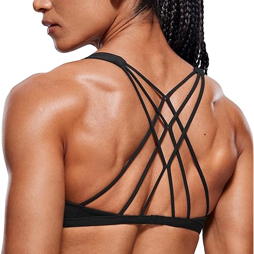 CRZ YOGA Womens Strappy Sports Bra - Criss Cross Back Padded Medium Support Wireless Gym Cami Workout Yoga