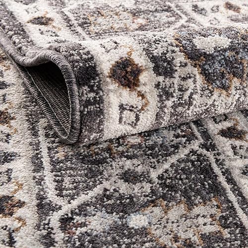 Miniatura 5 de Unique Loom Eco Traditional Collection - Alfombra de área  Coherance (redonda de 3 pies 3 pulgadas x 3 pies 3 pulgadas, gris carbónmarfil)