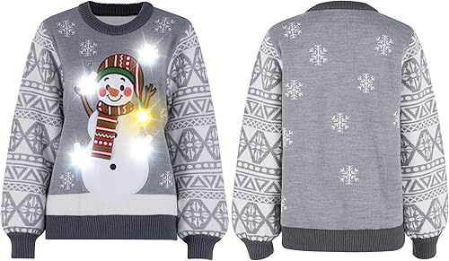 Miniatura 3 de JOYIN Suéter feo de muñeco de nieve para mujer, suéter largo de Navidad con luz LED