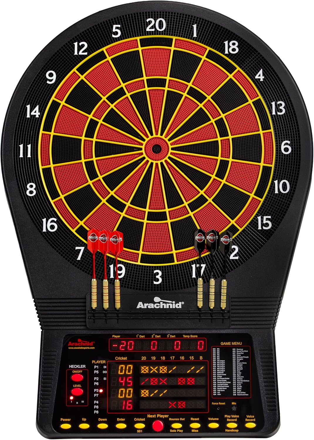 Cricket Pro 900 by Arachnid- Talking Electronic Dartboard, 15.5" Target Area, Up to 8 Player Score Display, Solo Play, MPR and PPD Scoring, 8 New Games, Includes Soft Tip Darts and Extra Tips