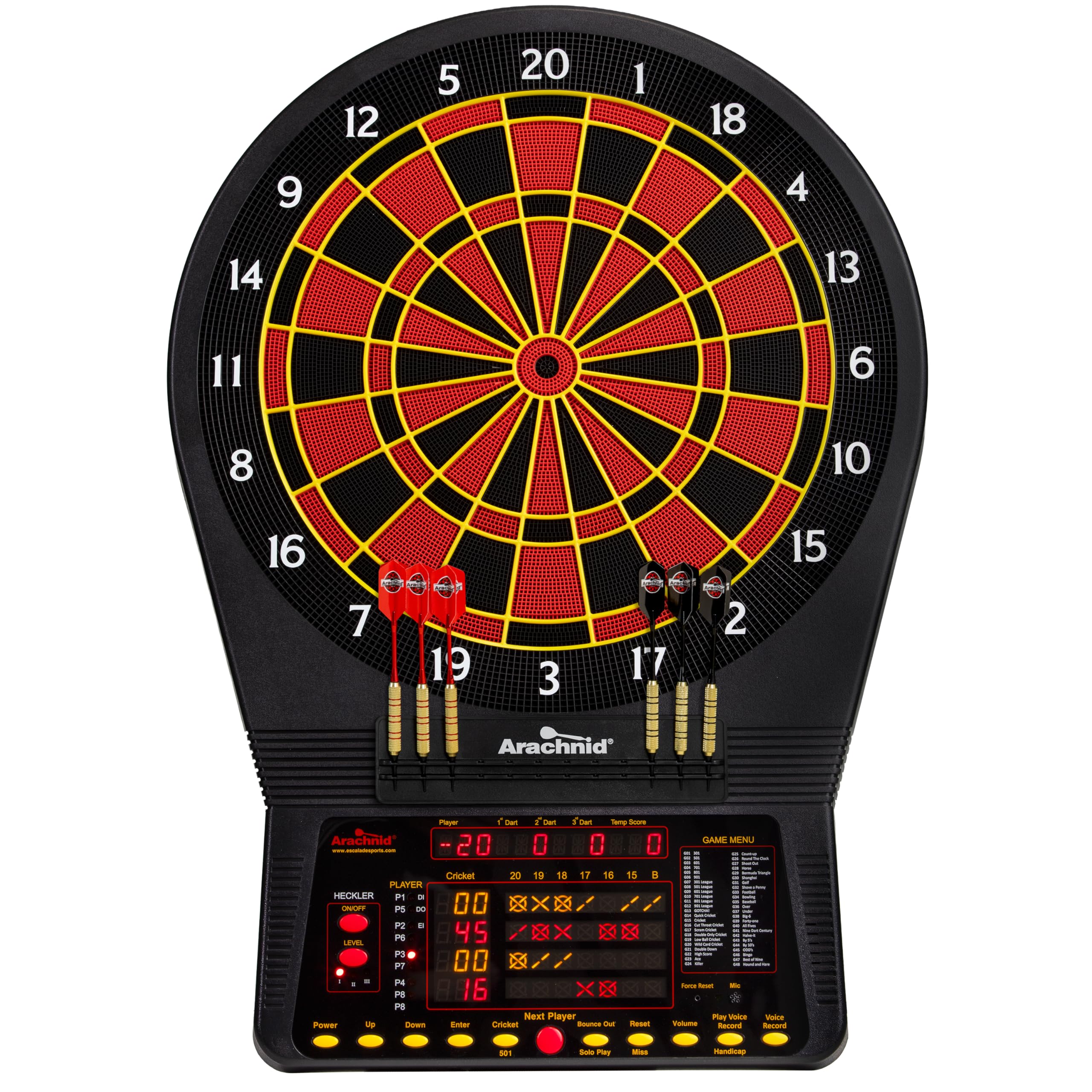 Cricket Pro 900 by Arachnid- Talking Electronic Dartboard, 15.5" Target Area, Up to 8 Player Score Display, Solo Play, MPR and PPD Scoring, 8 New Games, Includes Soft Tip Darts and Extra Tips