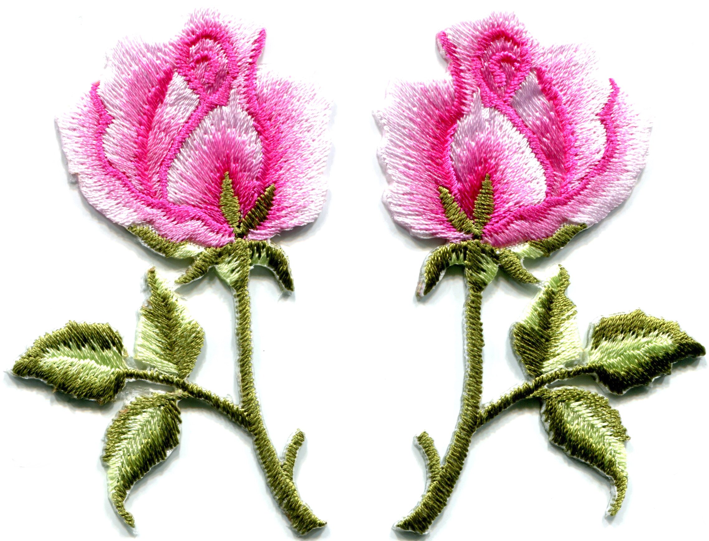 Pink Roses Pair Flowers Floral Retro Boho Hippie Embroidered Appliques Iron-ons Patches New