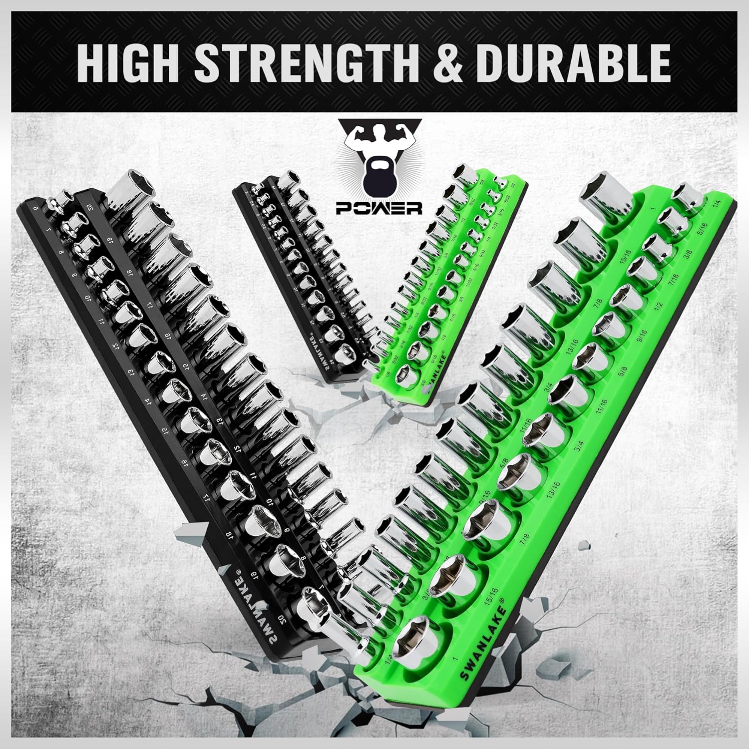 Set of 4 SWANLAKE GARDEN TOOLS 4-Piece Magnetic Socket Organizer Set, Metric & SAE Socket Holder Set Includes 1/4, 3/8 Drive Sockets Organizer, Magnetic Tool Trays for Tool Box Drawer (Sockets not included)