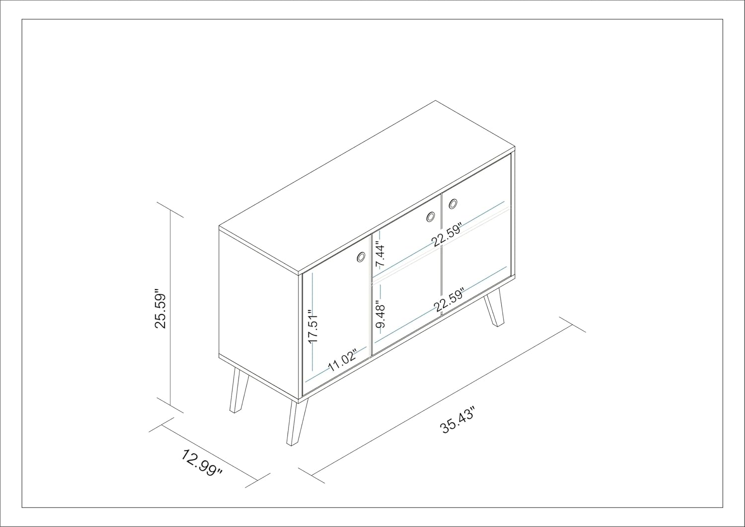 Bromma White Mid-Century Modern 36" Sideboard with Splayed Legs
