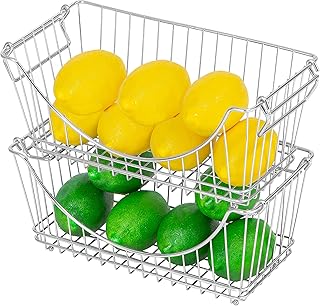 Sponsored Ad - Smart Design Stacking Baskets Organizer w/ Handle - Medium - Steel - for Food, Fruit, & Vegetable Safe - Ki...