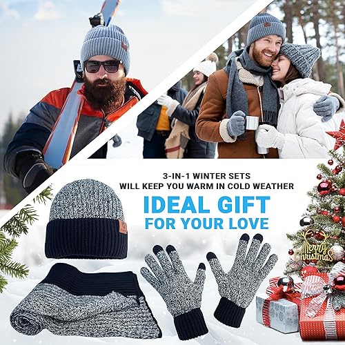 Miniatura 6 de Gorro de punto para invierno, bufanda larga y cálida, guantes para pantalla táctil, para hombres y mujeres, con forro polar