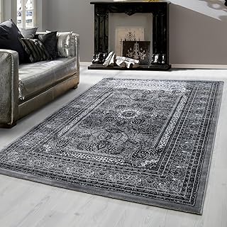 Teppium Kurzflor Teppich Wohnzimmer 240 x 340 cm Grau Vintage Look - Orientteppich Waschbar, Orientalisch Design, Pflegeleicht und Weich - Ideal für Schlafzimmer, Esszimmer und als Küchenteppich