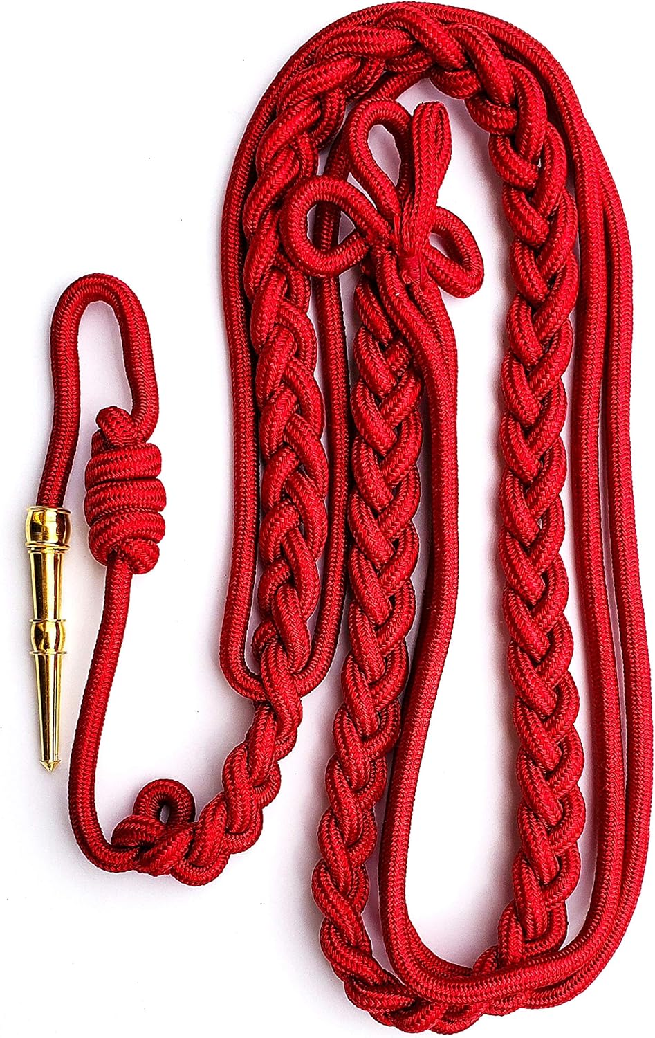 US ARMY MILITARY Double Strand Shoulder SCARLET RED Cord with Gold Tip